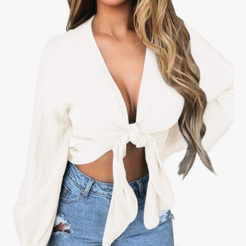 Women’s Tie Front Crop Long sleeve